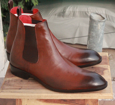 Men's Handmade Ankle High Tone Brown Black Color Chelsea Boot, Leather Boots