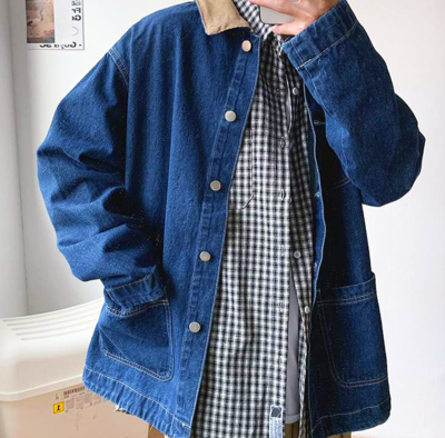 DENIM JACKET WITH CORD COLLAR