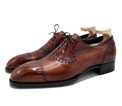 Handmade Brown Derby Shoes, Men's Cap Toe Leather Shoes