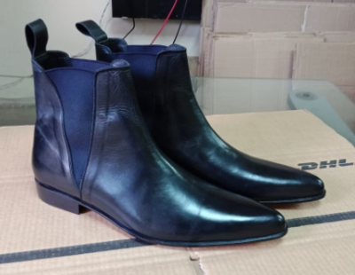 Ankle High Navy Blue Color Boot, Men's Handmade Leather Stylish Chelsea Boots