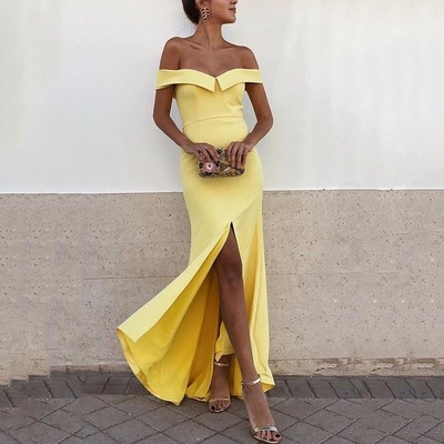 Off the Shoulder Split Side Long Bridesmaid Dresses for Wedding Party