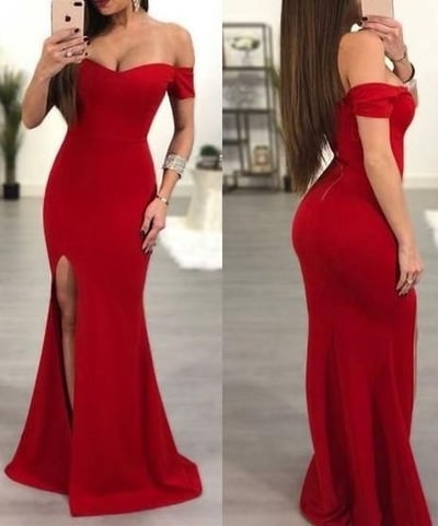 Off the Shoulder Mermaid Prom Dresses with Split Side