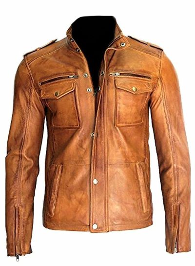 Men's Fashion Real Lambskin Tan Leather Waxed Moto Jackets