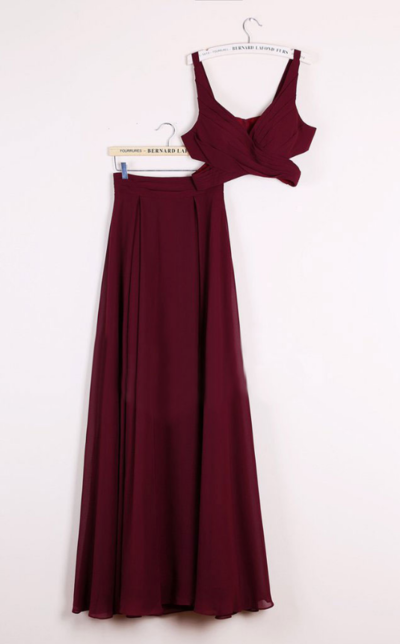 Sexy Burgundy Two Piece Prom Dresses ,Long Prom Dress