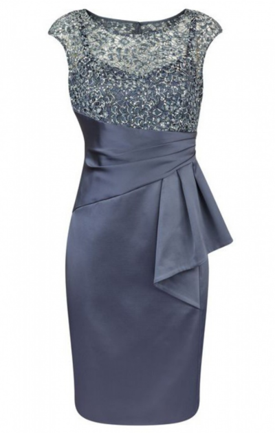 Beauty Short Satin Mother of The Bride Dress with Lace