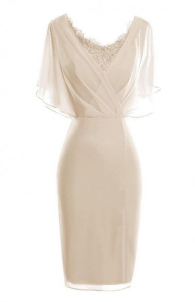 Light Champagne Chiffon Mother of The Bride Dress with Lace