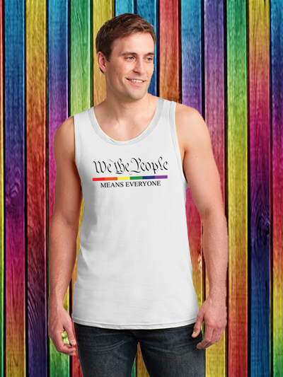 WTP Means Everyone Rainbow Bar White Tank Top