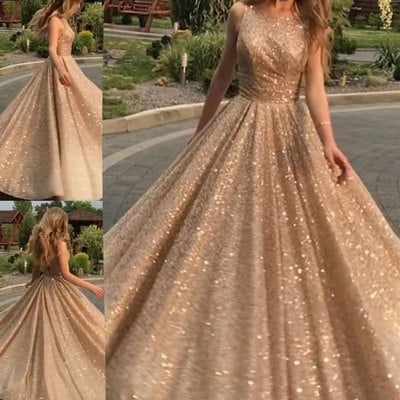 Sparkly long v back prom dresses for women - Thumbnail 4