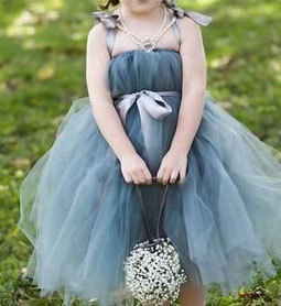 Grey Blue Tulle Flower Girl Dresses for Wedding Party