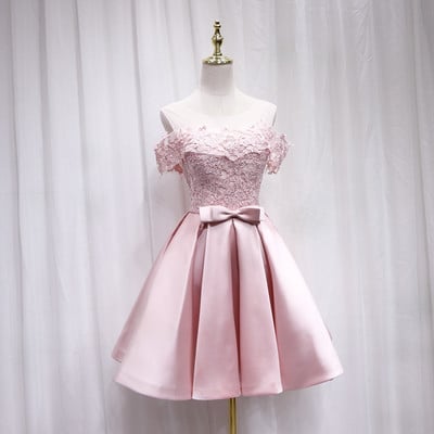 Pink satin lace short prom dress  - Thumbnail 4