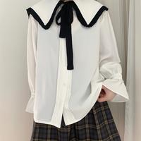 Ruffled Lapel Lace up Button Blouse Shirt - Thumbnail 2