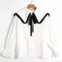 Ruffled Lapel Lace up Button Blouse Shirt - Thumbnail 4