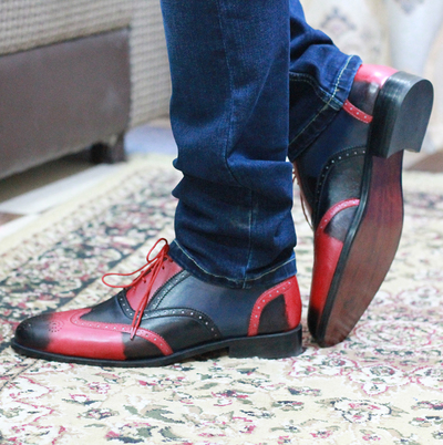 Handmade Black Red Multi Color Wing tip Men Shoes, Dress Formal Shoes for mens