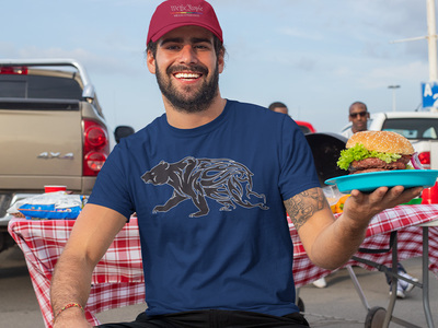 Tribal Tattoo Bear Design, Navy Blue T-shirt