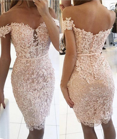 Sexy Off-the-Shoulder Lace Short Prom Dress,Homecoming Dresses