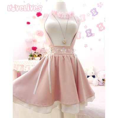 Sakura embroidery strap dress Mori girl bow tie skirt skirt