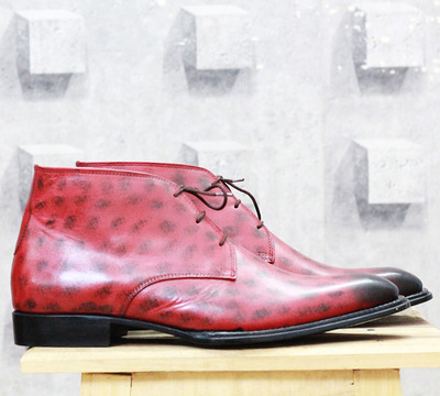 New Handmade Ankle high Tone Burgundy Leather Boots For Men,Lace Up Boots