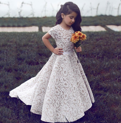 Lovely Short Sleeve Lace Flower Girl Dress