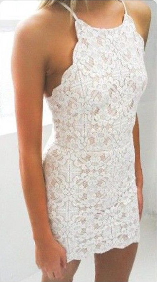 A Line White Lace Homecoming Dress ,Short Prom Dress