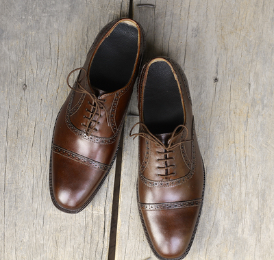Handmade Cap toe Leather Oxford Brown Shoes