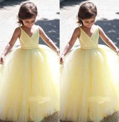V Neck Yellow Flower Girl Dresses