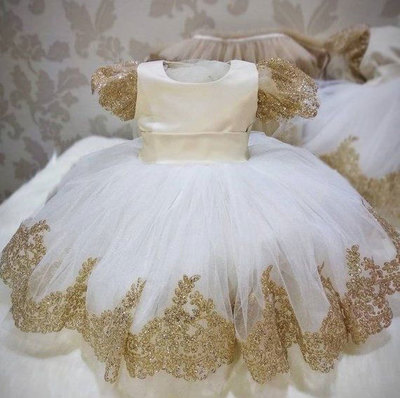 Flower Girl Dresses with Gold Appliques