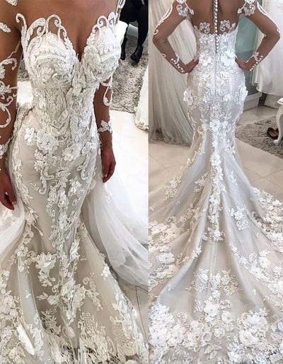 Mermaid Wedding Dresses with 3D Appliques