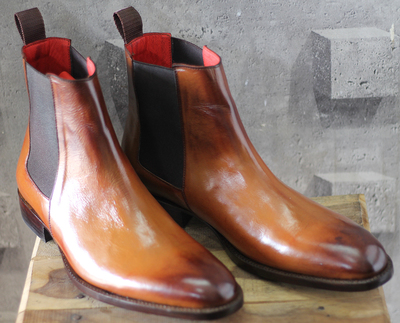 Men's Handmade Tan Ankle Boots, Chelsea Leather Boots For Men's
