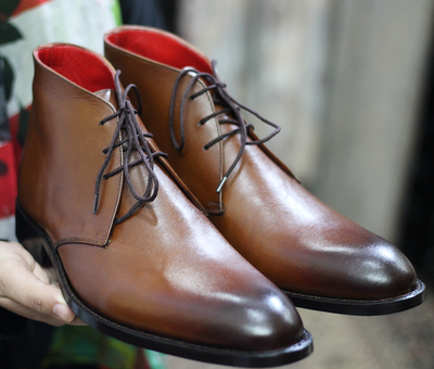 New Handmade Half Ankle Brown Leather Lace Up Boot For Men's