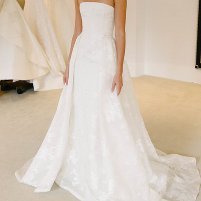 Gorgeous a-line strapless open back white lace wedding dresses,bridal dresses 2019 - Thumbnail 4