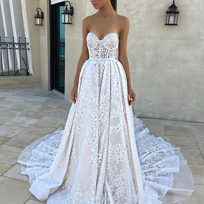 Romantic a-line sweetheart open back ivory lace wedding dresses,bridal gown - Thumbnail 3