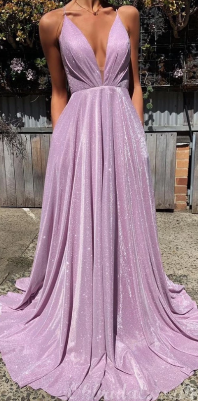 Spaghetti Straps A-line Sexy V-neck Prom Dress,Evening Dress