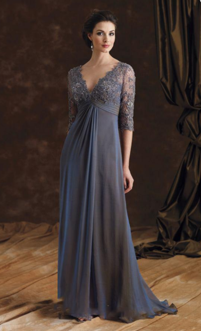 Half Sleeve A Line Chiffon Grey Lace Long Mother Of The Bride Dresses