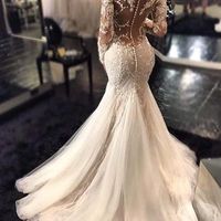 Gorgeous Mermaid Long Sleeve Ivory Lace Wedding Dresses with Train - Thumbnail 1