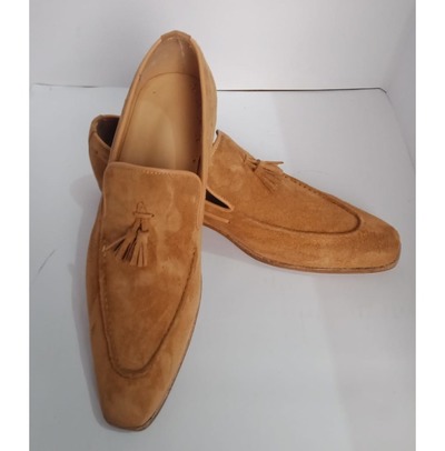 New Handmade Tan Suede Tussles Loafers Shoes For Men's