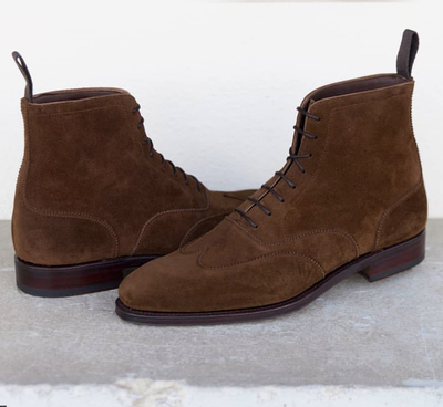 Handmade Brown Wing Tip Ankle Suede Lace Up Men's Boot