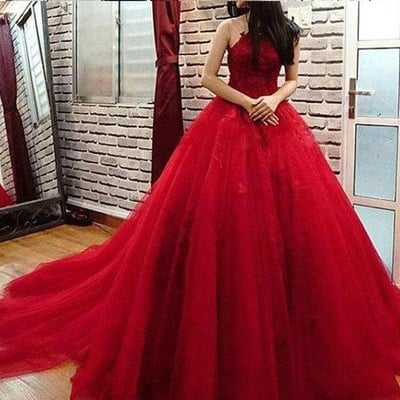 Halter Burgundy Tulle Prom Dresses Birthday Gowns with Appliques