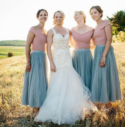 Off the Shoulder Tea Length Bridesmaid Dresses for Wedding Party