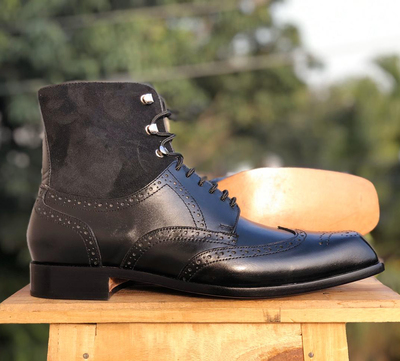 Handmade Black Ankle Leather Boots, Ankle Boots Suede & leather boots Men'