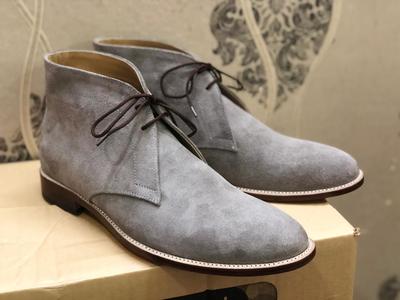 New Handmade Gray Half Ankle Suede Lace Up Boot For Men's