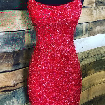 Luxurious body con scoop neck cross back red royal blue short prom dresses,evening party dresses - Thumbnail 2