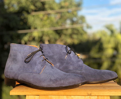 New Handmade Half Ankle Gray Suede Lace Up Boot For Men's