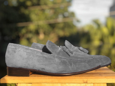 Handmade Gray Suede shoes, Men's Tussles Loafers Shoes For Men's