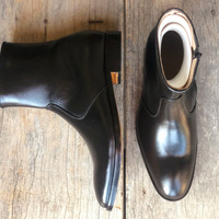 Men's Handmade Stylish Navy Blue Ankle High Side Zipper Leather Boot - Thumbnail 2