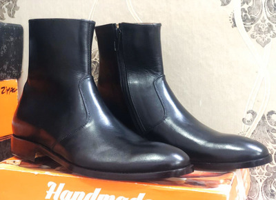 Men's Handmade Stylish Navy Blue Ankle High Side Zipper Leather Boot