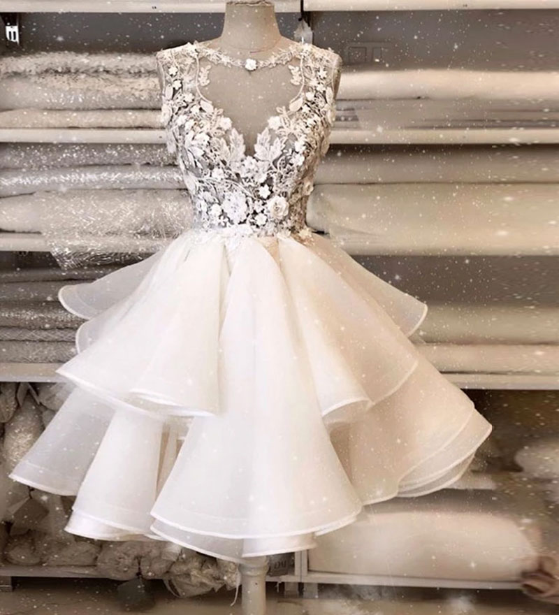 White lace tulle short prom dress party dress