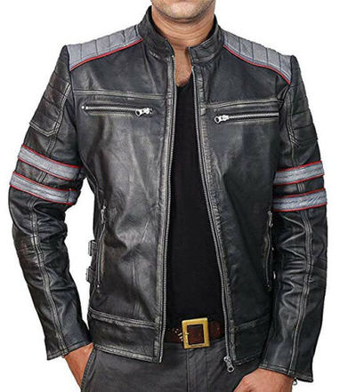 Cafe Racer Retro Classic Black gray Distressed Classic Biker Leather Jackets