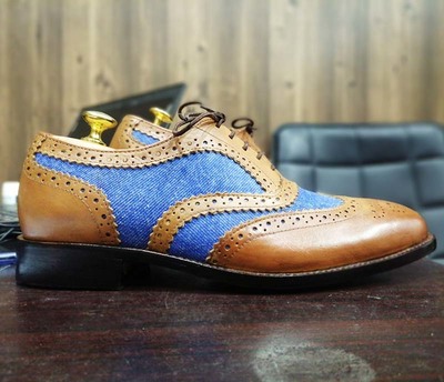 Brown Brogue Wing Tip Shoes, Handmade Leather Shoes