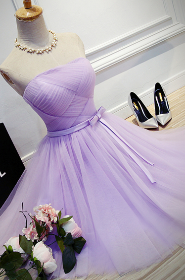 A Line Strapless Tulle Bridesmaid Dresses ,Short Prom Dress