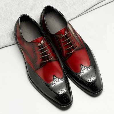 Black Oxblood Wing tip leather shoes, Men Handmade shoes